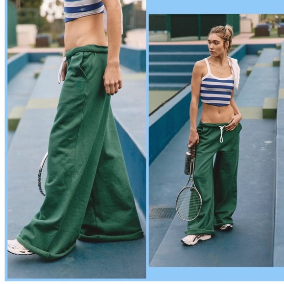 Free People Movement For The Win Wide Leg Sweatpants, Heritage Green, Size XL - Picture 1 of 5